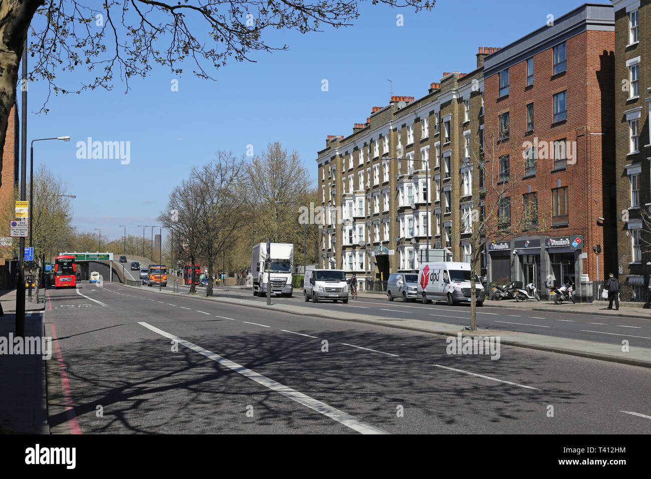 London's Old Kent Road, the famous section of the A2 trunk road to Dover, now the route of a proposed extension to the Bakerloo Underground Line Stock Photo
