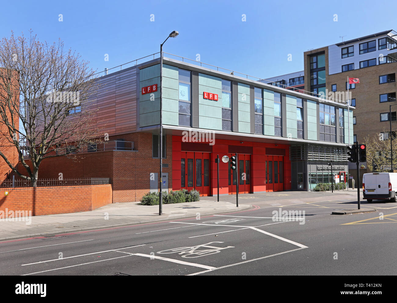New London Fire Brigade Fire Station on the Old Kent Road, Southwark, London, UK. Replaces the Victorian building. Stock Photo