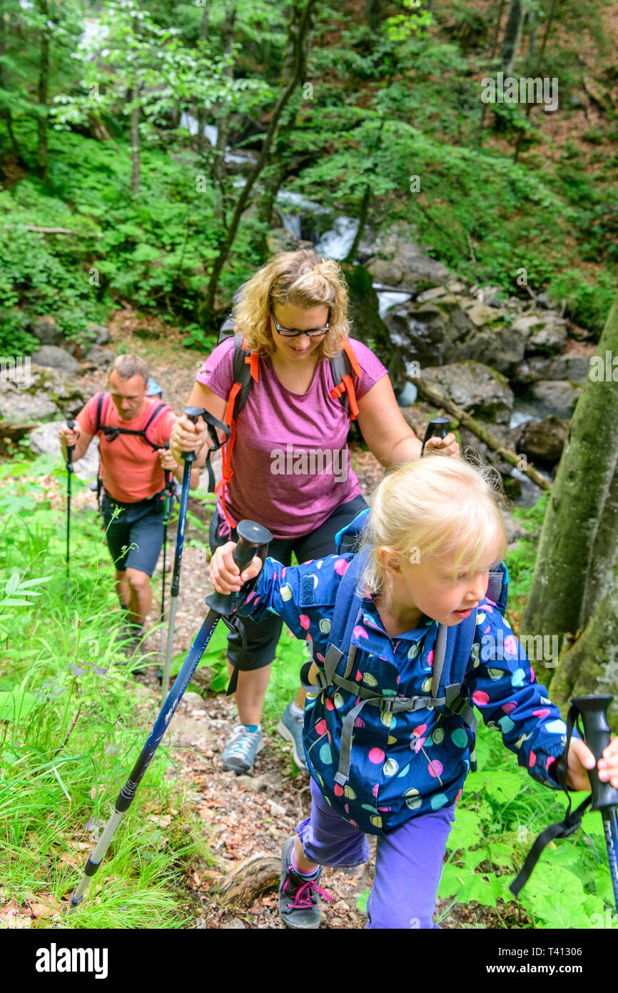 Family doing a hiking tour in impressive nature Stock Photo