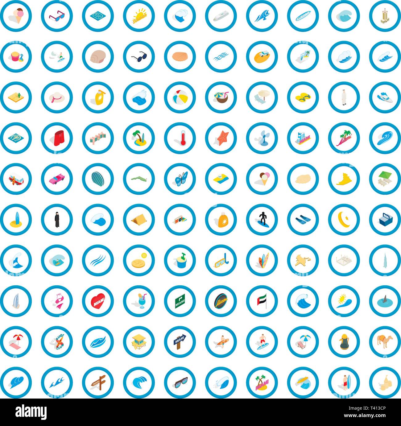 100 sand icons set, isometric 3d style Stock Vector