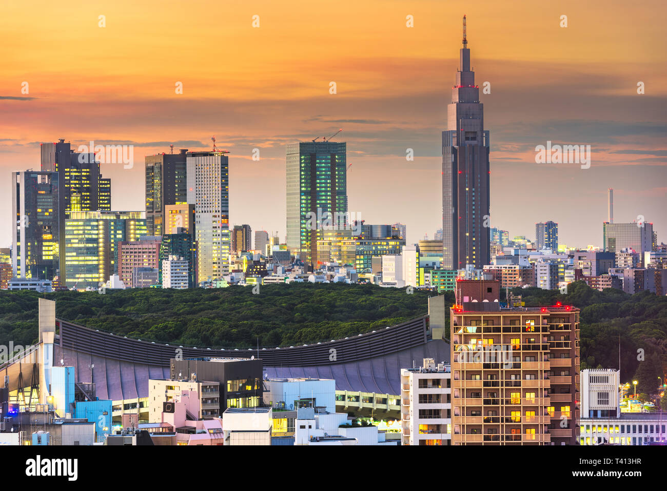 Tokyo, Japan city skyline over Shibuya towards Shinjuku Ward. Stock Photo