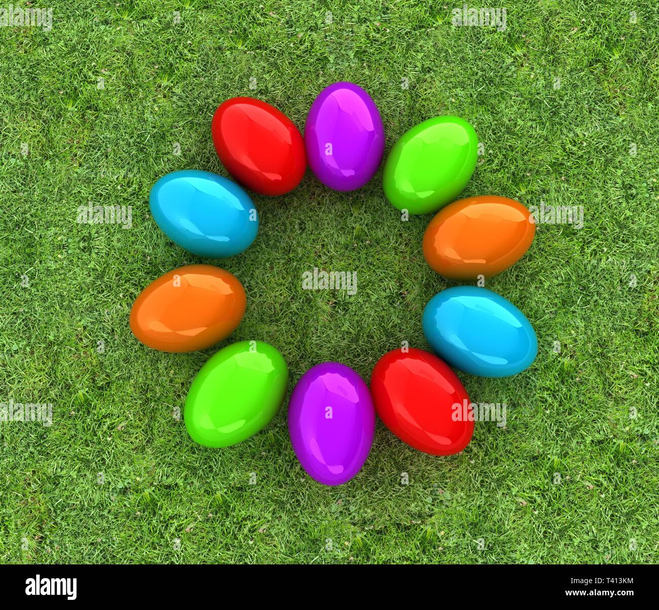 Colored Easter eggs as a flower on a green grass Stock Photo - Alamy