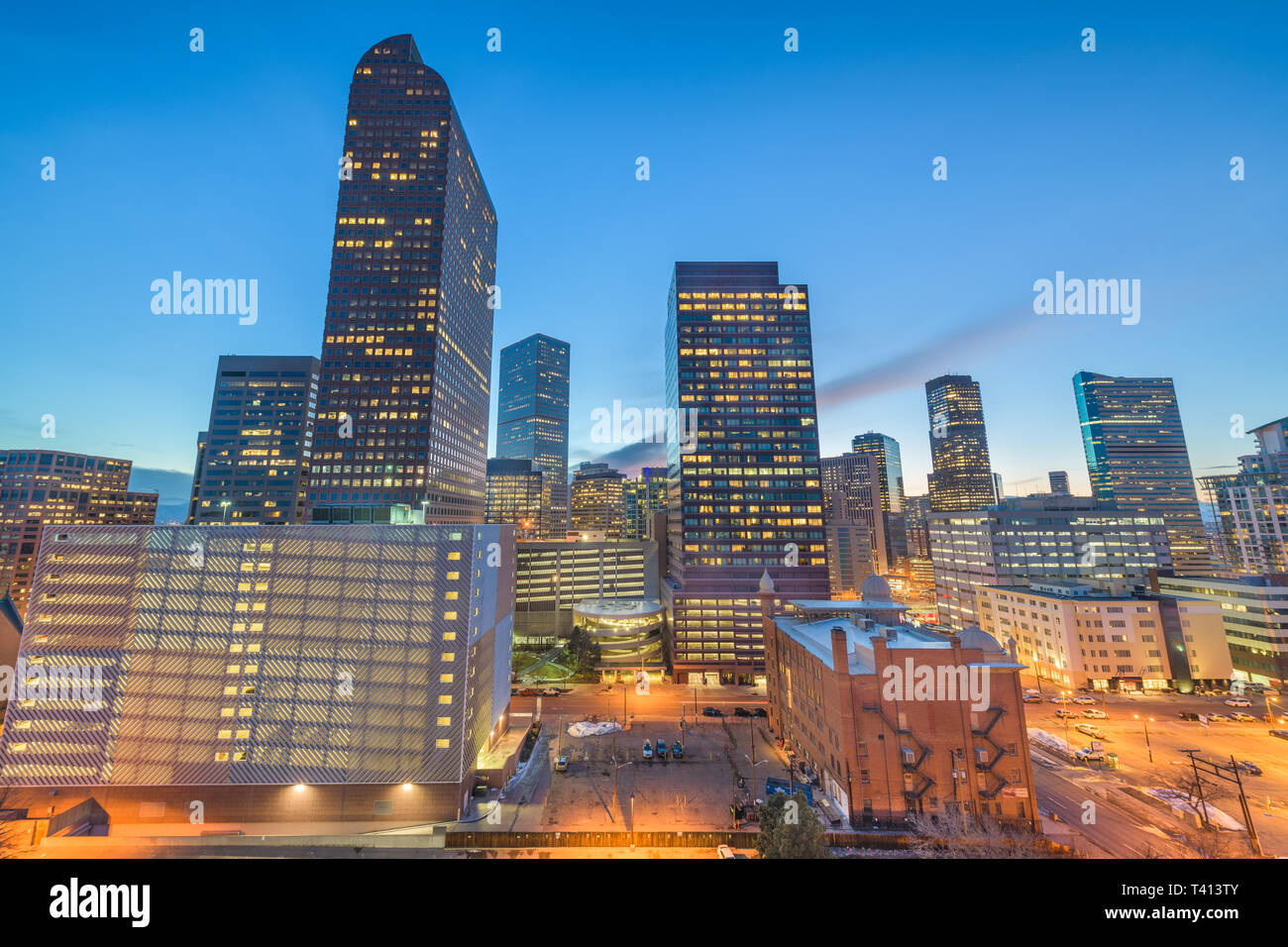 Denver, Colorado, USA downtown cityscape at twilight. Stock Photo