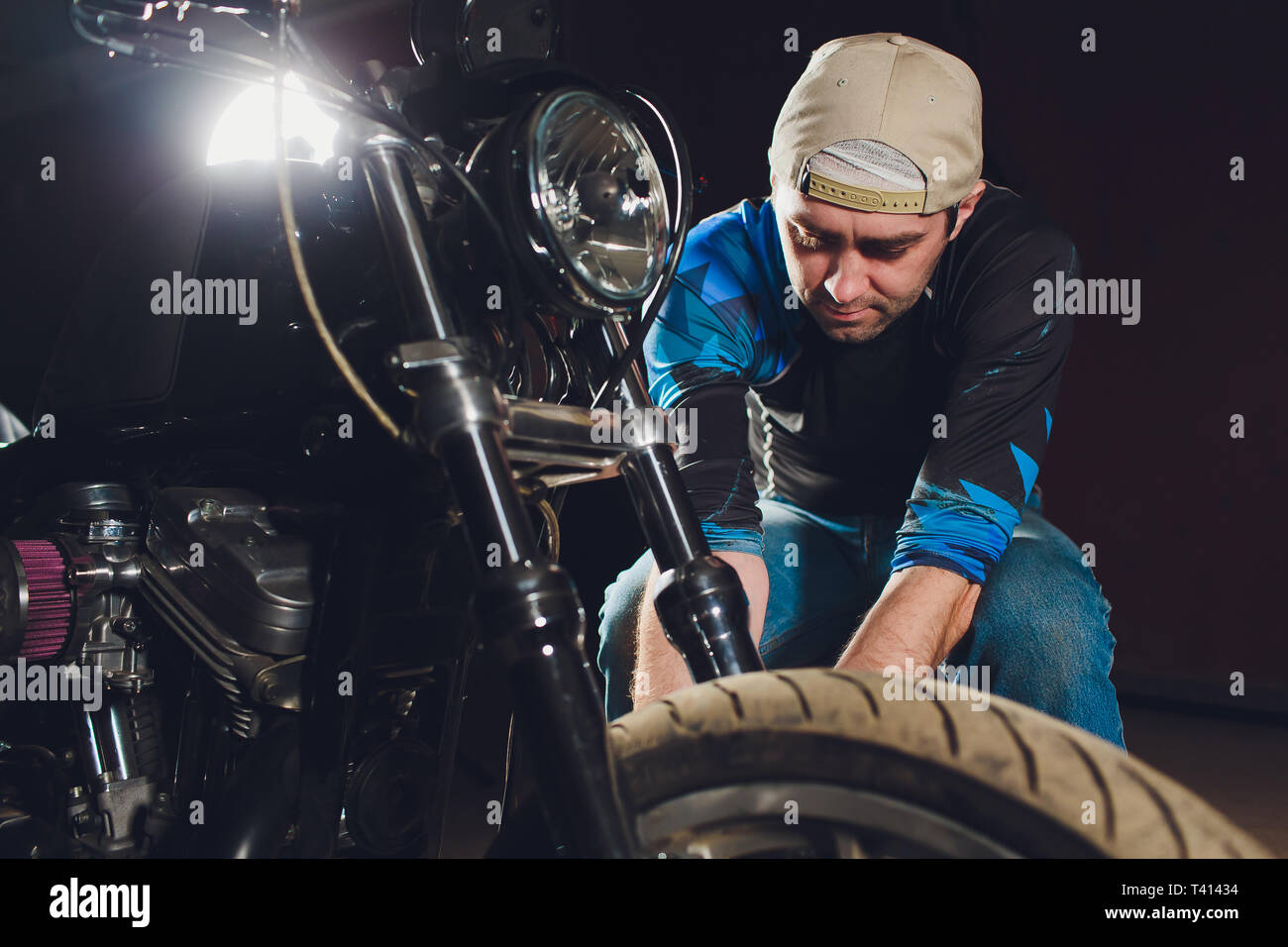 Man Fixing Bike Confident Young Man Repairing Motorcycle Near His