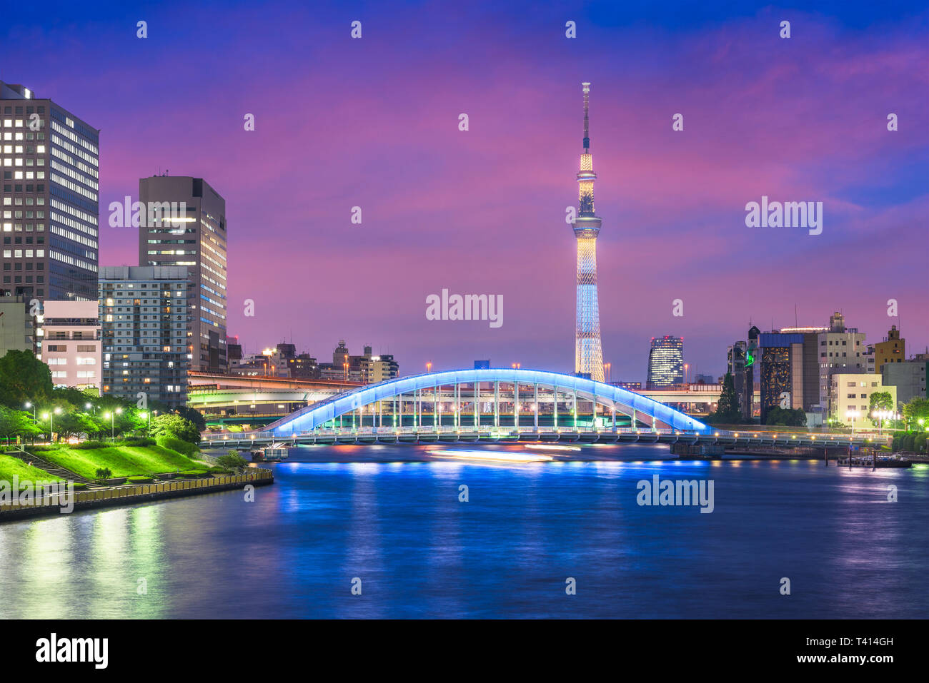 Tokyo Japan Skyline On The Sumida River At Night Stock Photo Alamy