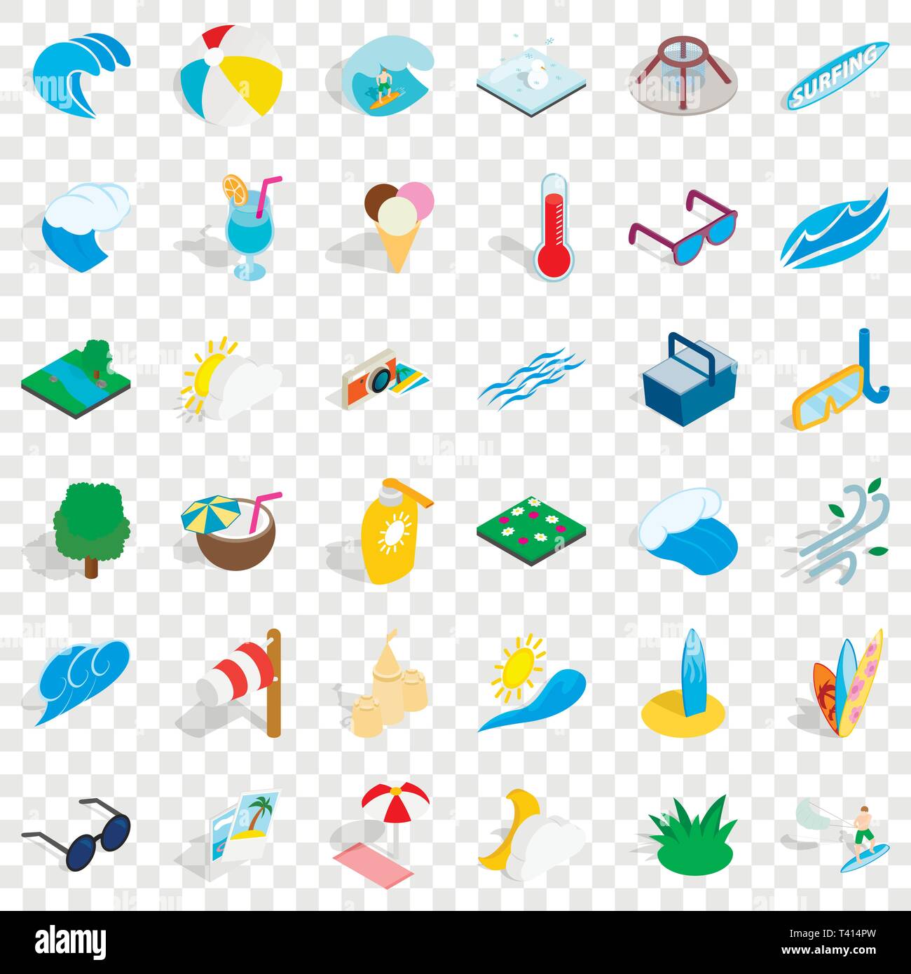 Big water icons set, isometric style Stock Vector