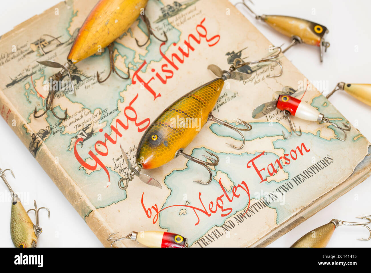 A reprinted 1943 edition of Negley Farson’s famous book Going Fishing illustrated by C.F. Tunnicliffe. The first edition being published in 1942. It h Stock Photo