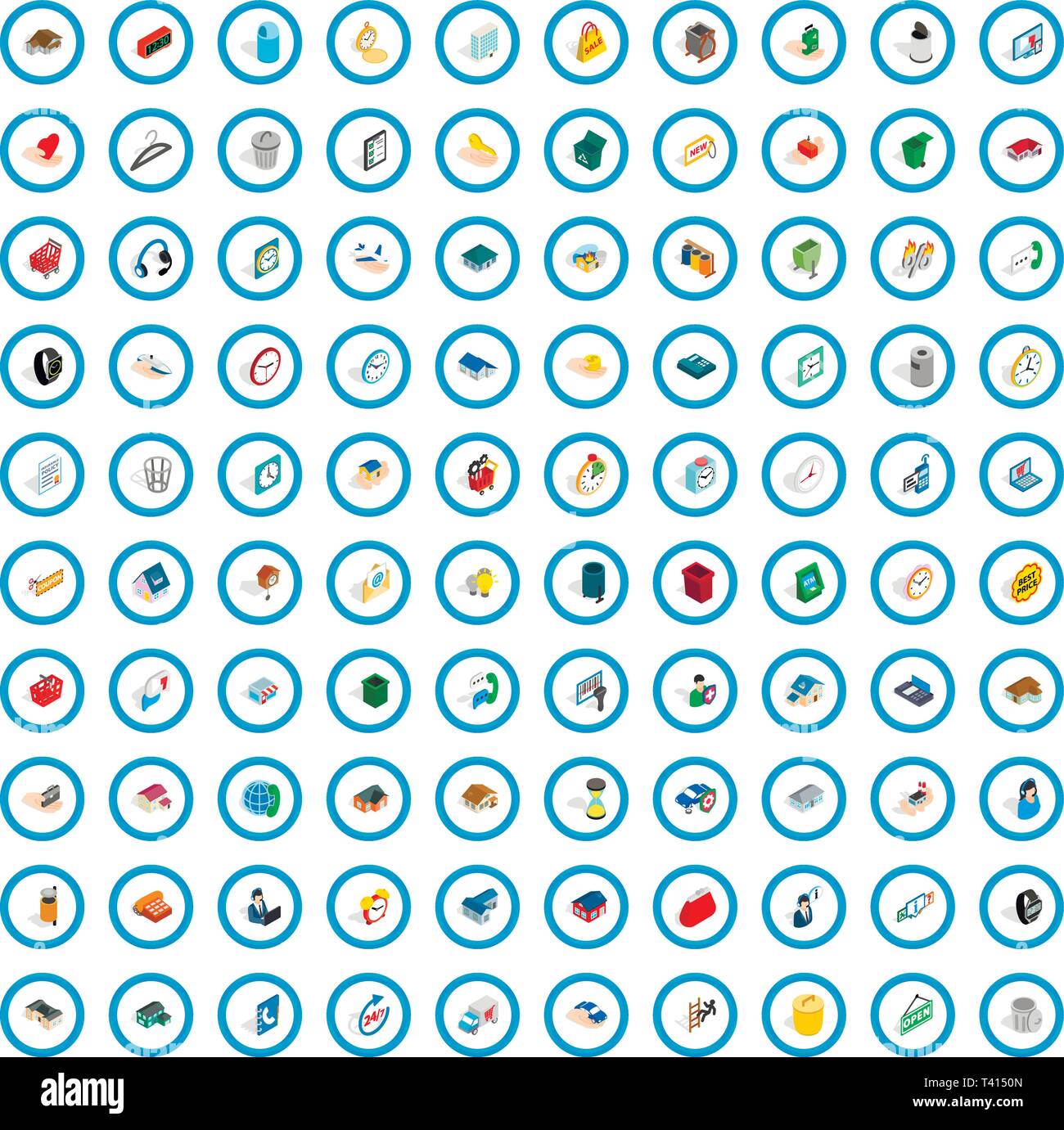 100 renovation icons set, isometric 3d style Stock Vector
