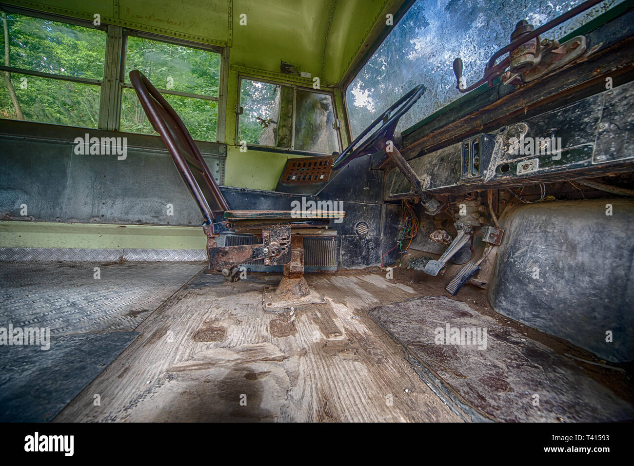 Lost places: Old abandoned military bus of the US Army. Stock Photo
