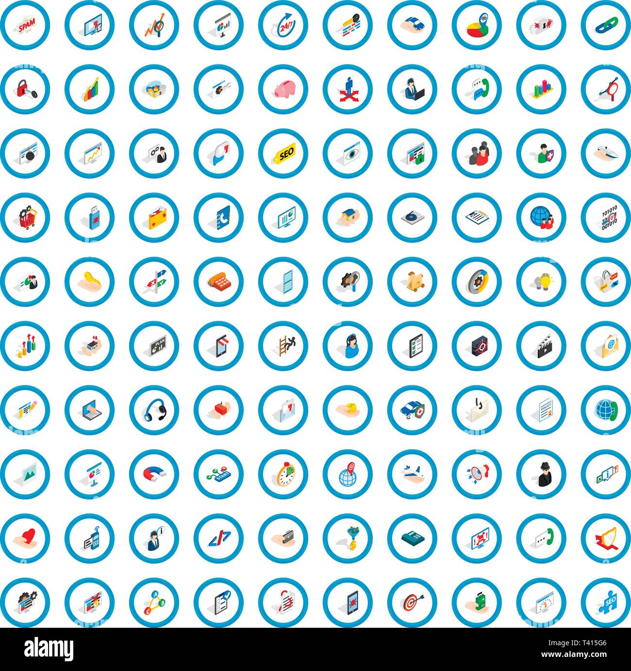 100 research icons set, isometric 3d style Stock Vector
