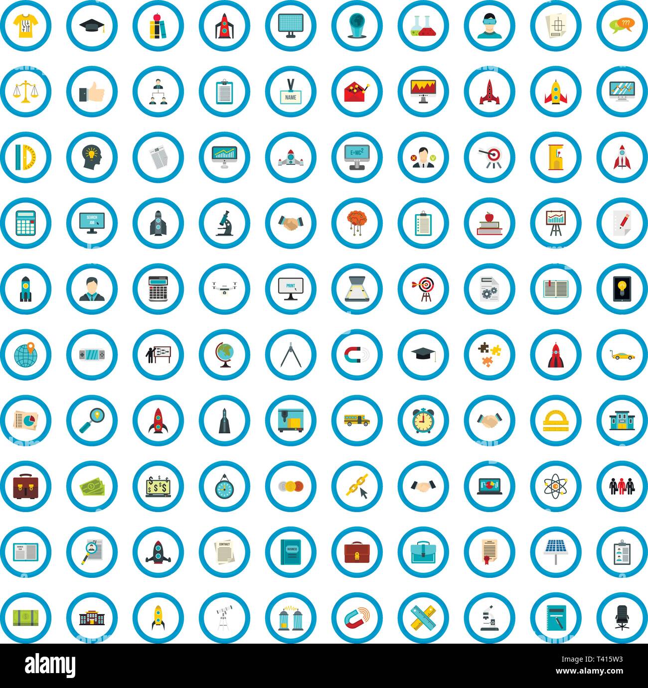 100 research brainstorm icons set, flat style Stock Vector Image & Art ...
