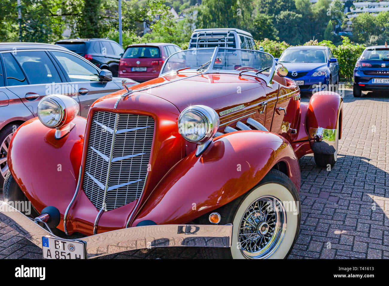 Muehlheim, Germany - September 10, 2016: Super Charged Auburn 851 Boattail Classic. Auburn was a brand name of American automobiles produced in Auburn Stock Photo