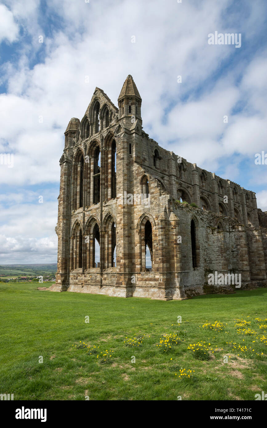 The ruins of Whitby Abbey. A well known historical site on the coast of North Yorkshire, England. Stock Photo