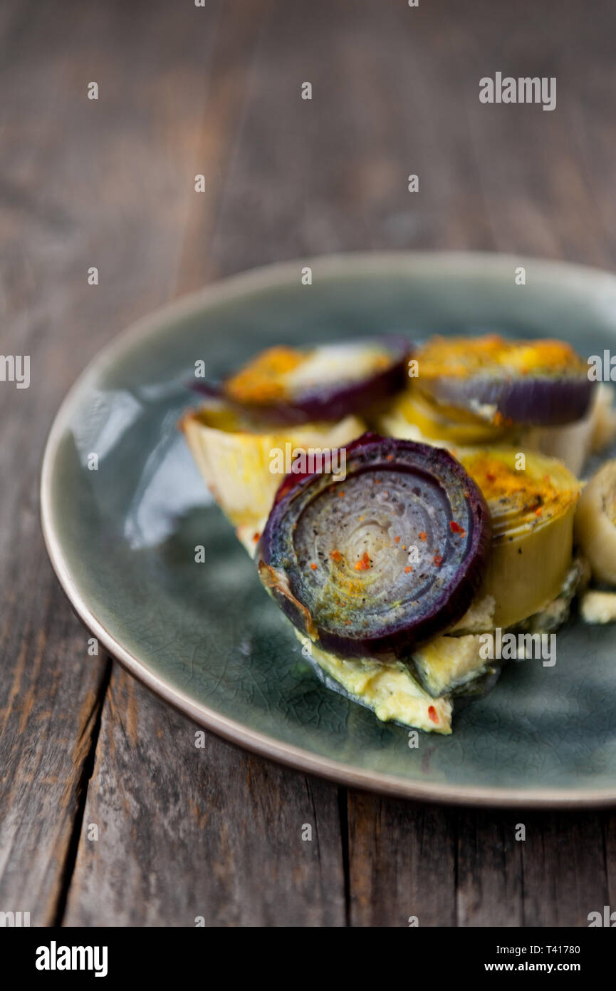 Baked leek and onions Stock Photo Alamy
