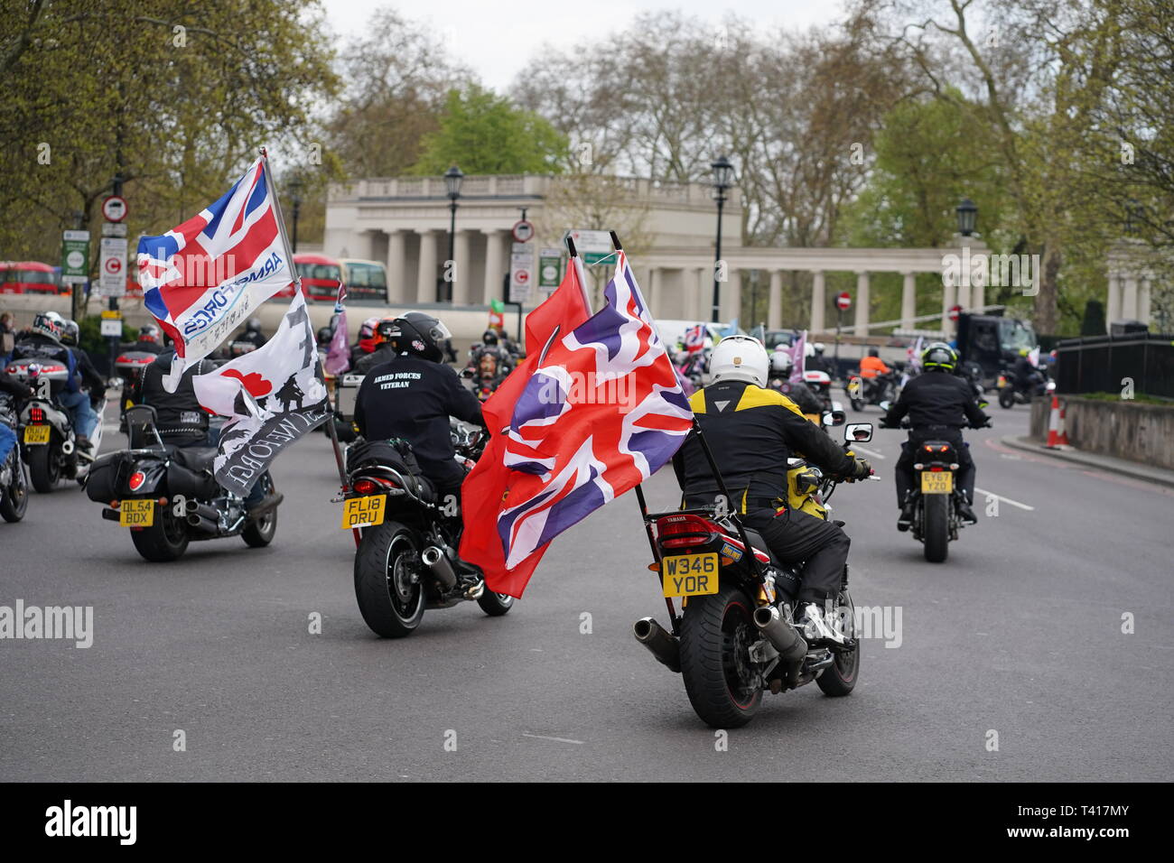 Thousands of bikers rode through London in support of Solider F who is facing prosecution for acts that took place in Northern Ireland in 1972.  The ride began at Hyde Park corner and travelled across Vauxhal Bridge along the embankment and to Parliament Square. Stock Photo