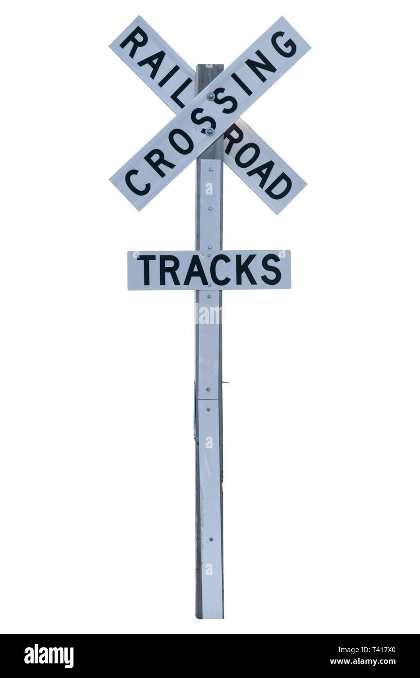 A railroad crossing sign isolated for use in photo compositions. Stock Photo