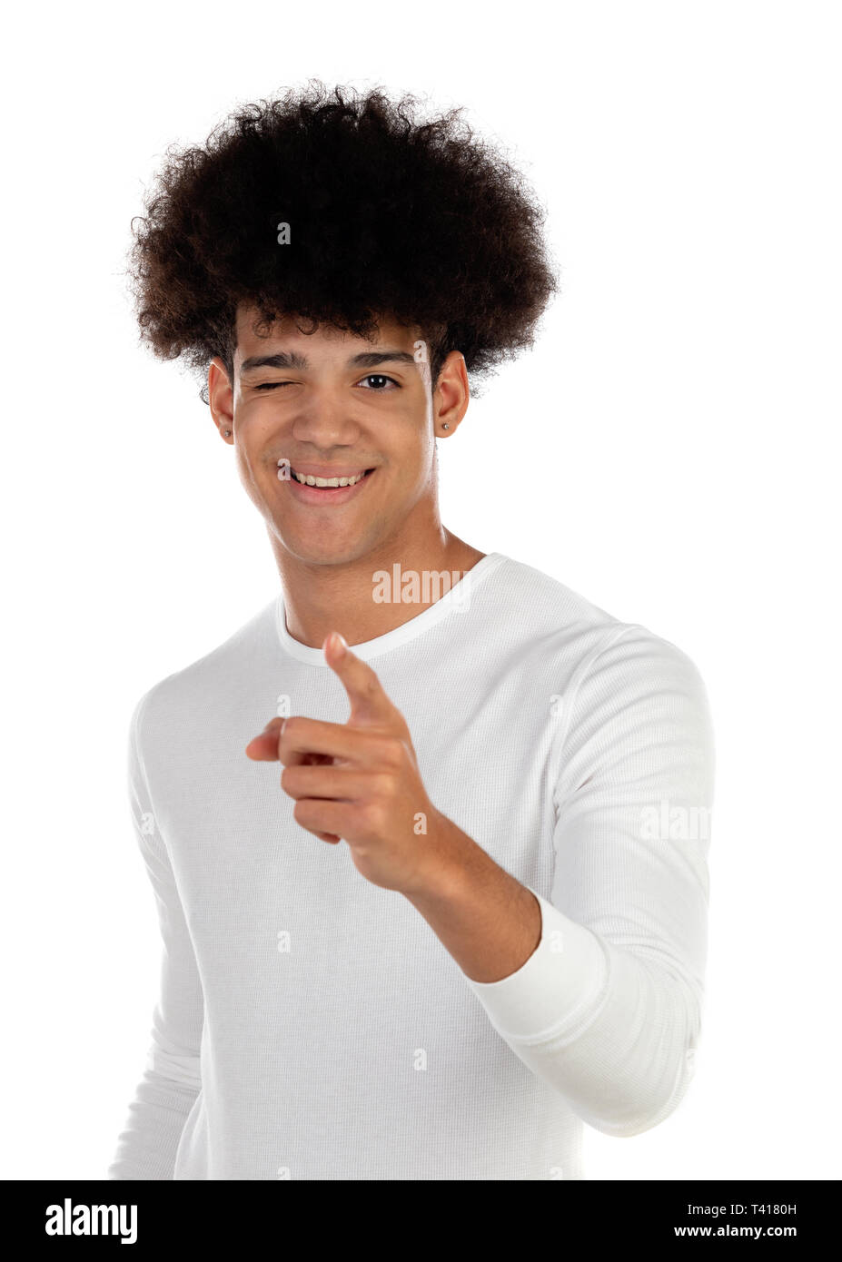 Handsome Afro Guy Winking His Eye Isolated On A White Background