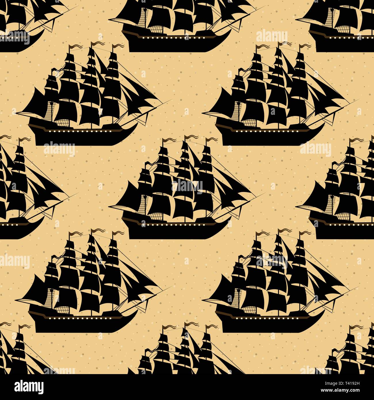 Ship seamless pattern on white background. Stock Vector