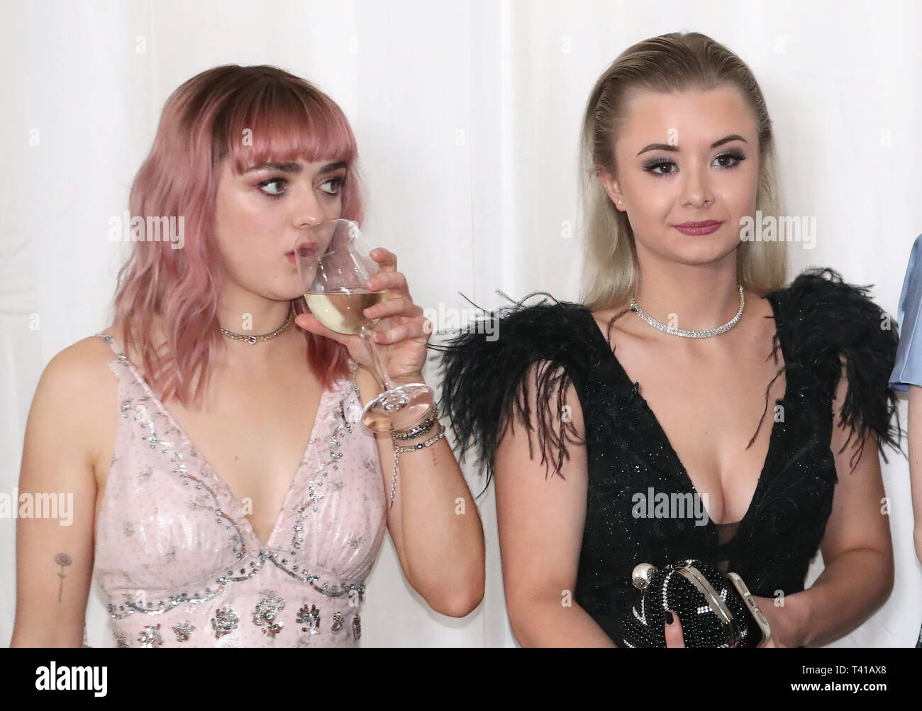 Maisie Williams (left) and Kerry Ingram attending the Game of Thrones Premiere, held at Waterfront Hall, Belfast. Stock Photo
