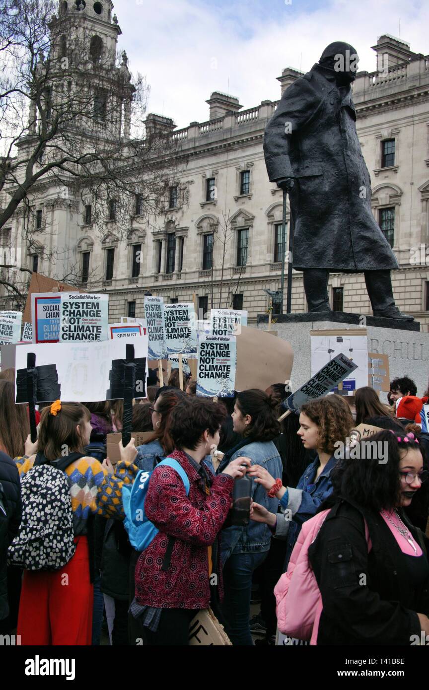 LONDON, UNITED KINGDOM. 12th April 2019, The 3rd Students4Climate Strike at Parliament Square in Central London. © Martin Foskett/Knelstrom Ltd Stock Photo