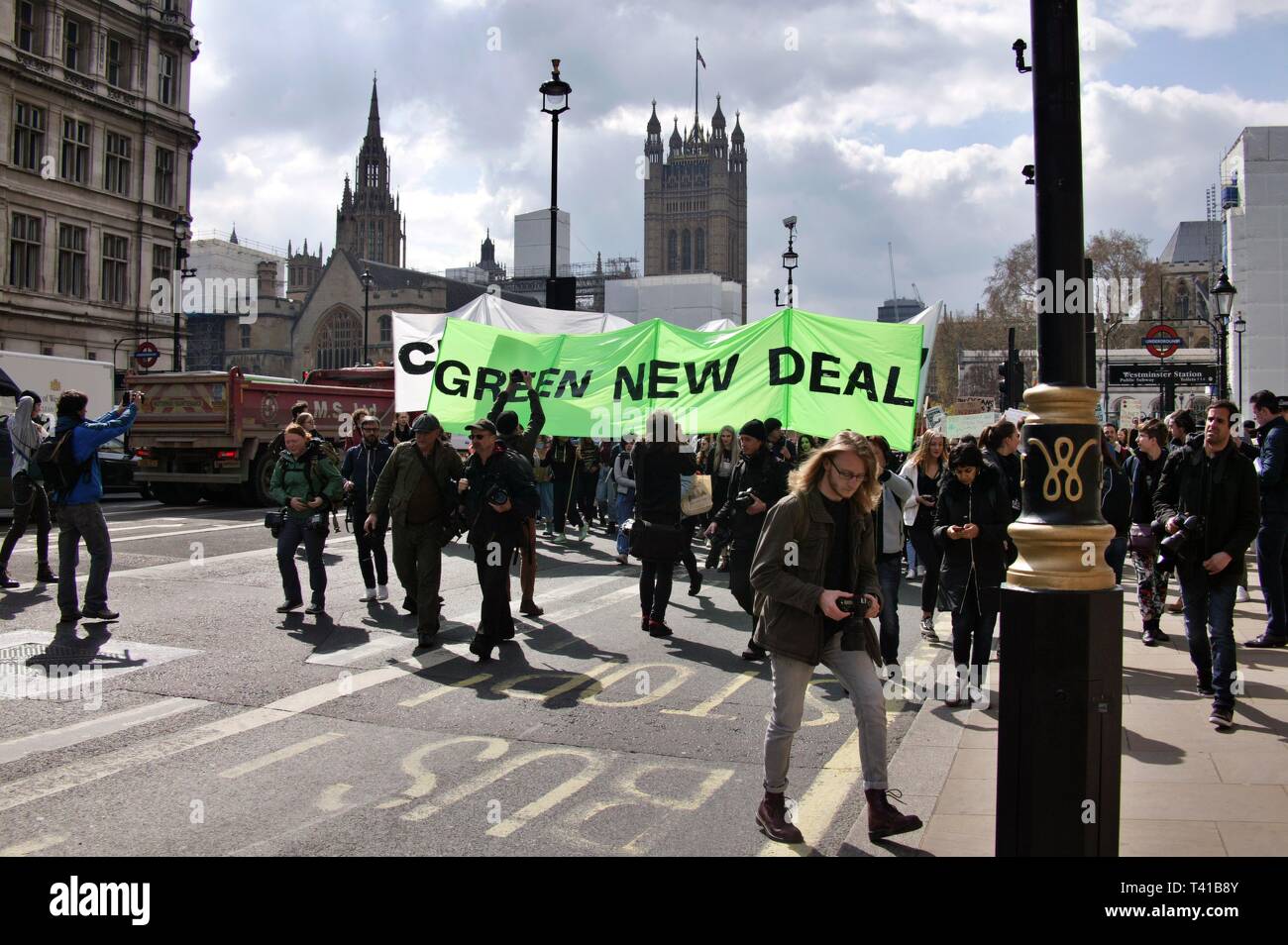 LONDON, UNITED KINGDOM. 12th April 2019, The 3rd Students4Climate Strike at Parliament Square in Central London. © Martin Foskett/Knelstrom Ltd Stock Photo