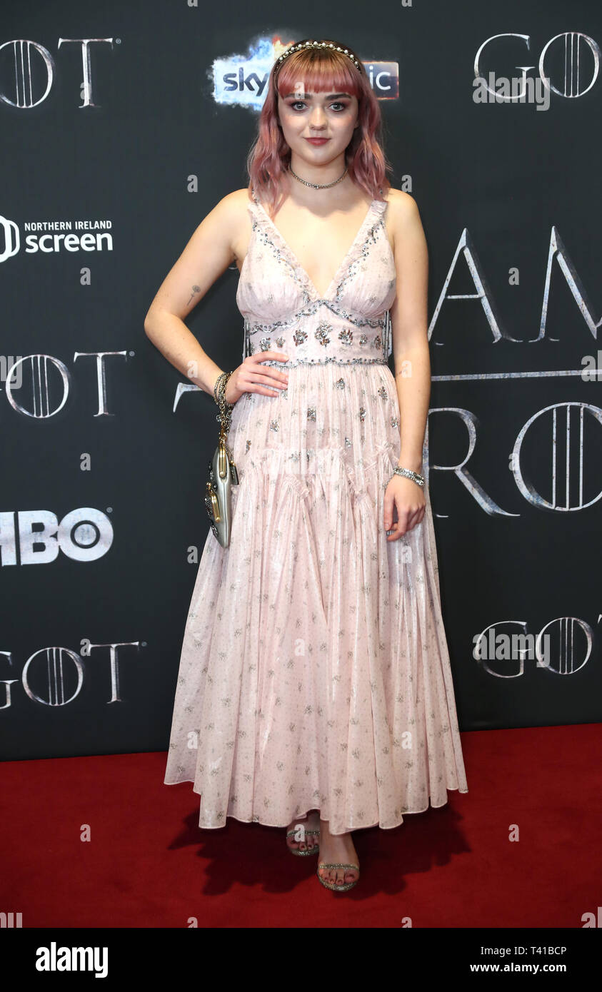 Maisie Williams attending the Game of Thrones Premiere, held at Waterfront Hall, Belfast. Stock Photo