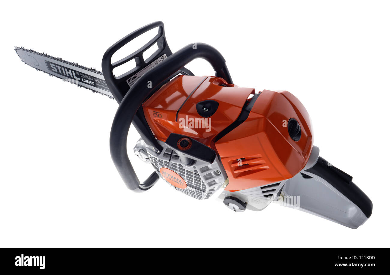 Stihl MS500i worlds first fuel injection chainsaw. Stock Photo
