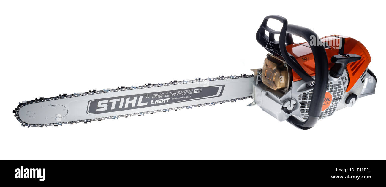 Stihl MS500i worlds first fuel injection chainsaw. Stock Photo