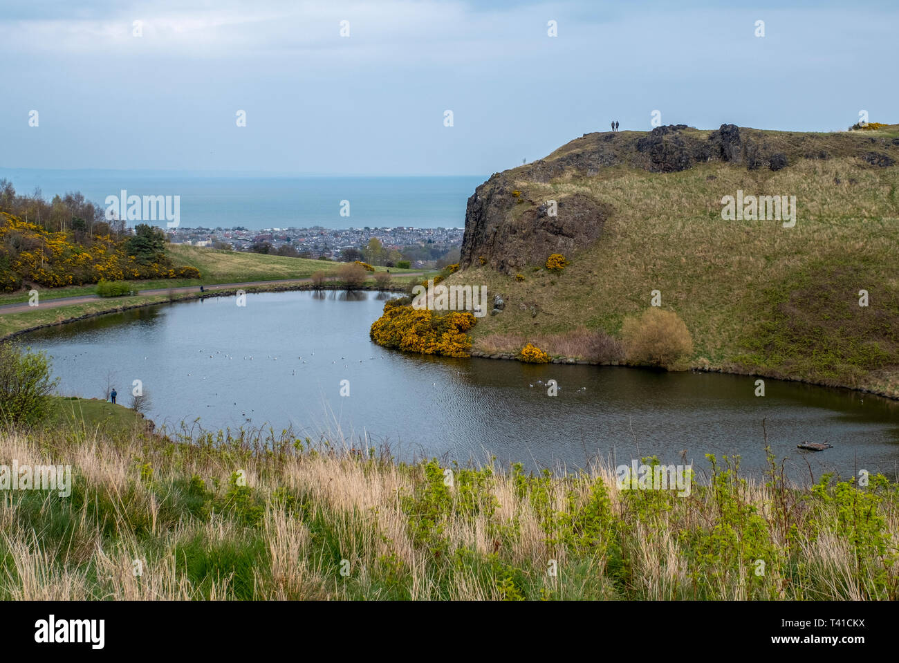 Dunsapie Loch in Holyrood Park,  Edinburgh. Stock Photo