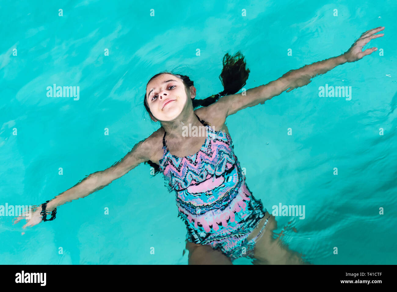 Beautiful Girl Swim And Having Fun In Water Active Holiday Girl Swim In