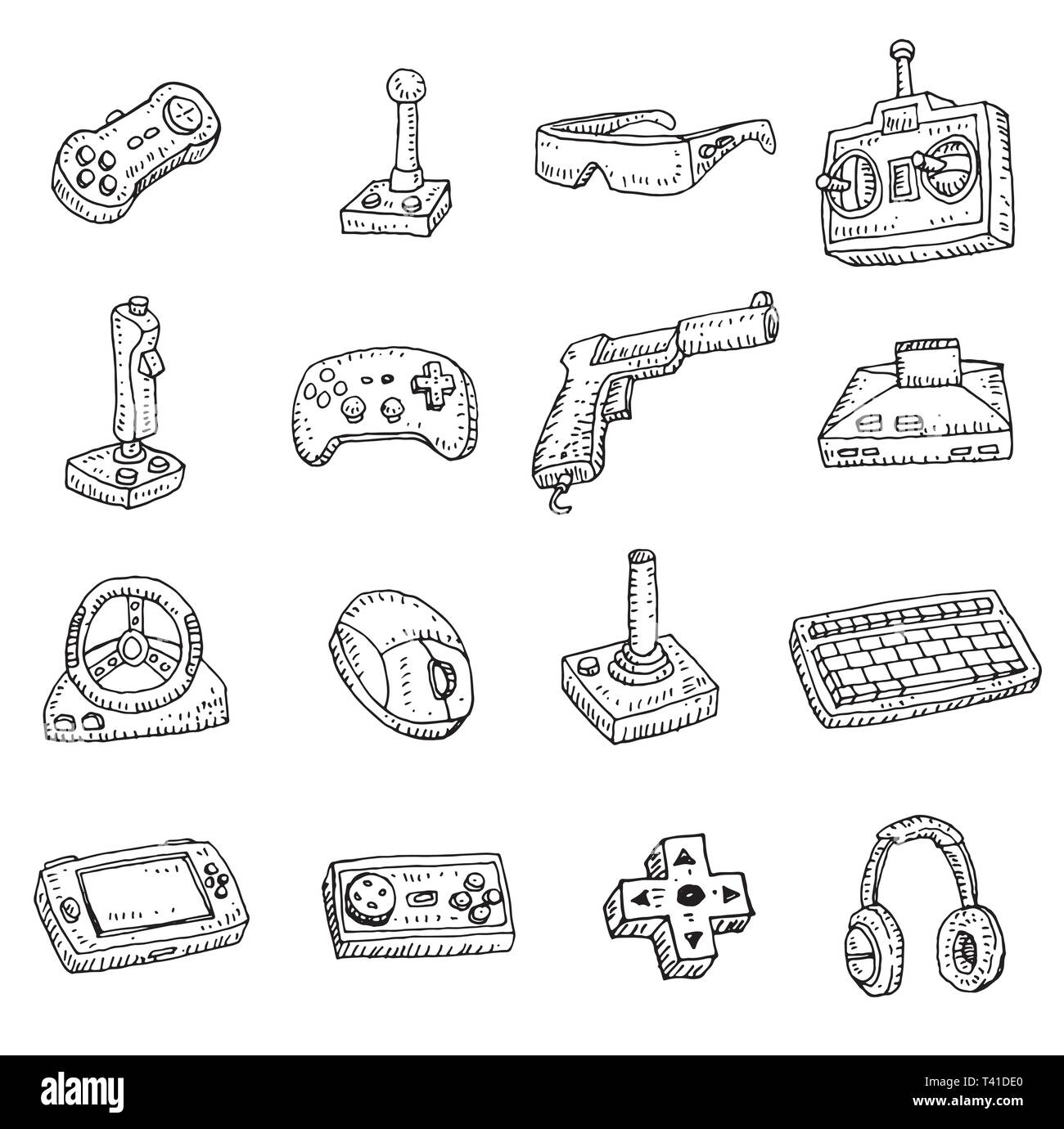 Doodle game icons set Royalty Free Vector Image