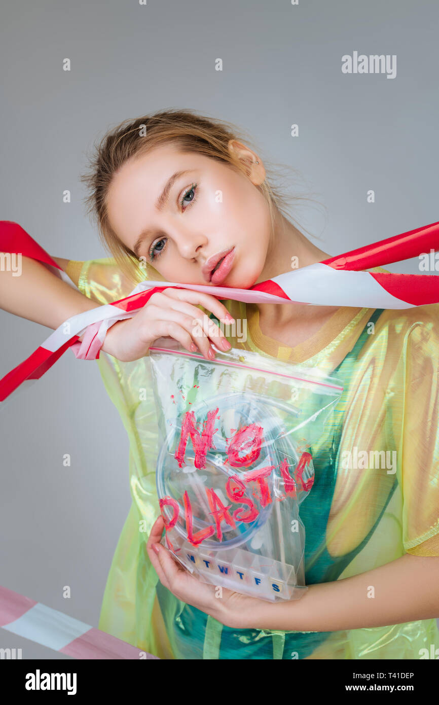 Feeling responsible. Appealing young fair-haired model feeling responsible posing for ecology campaign Stock Photo