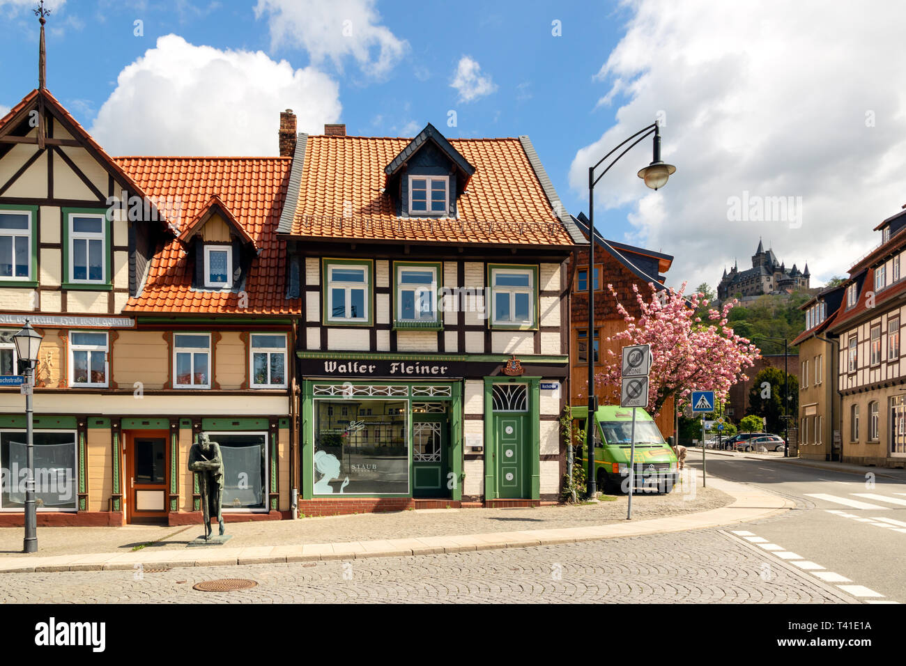 Historic timber framed houses in the centre of Wernigerode town in Saxony-Anhalt, Germany Stock Photo