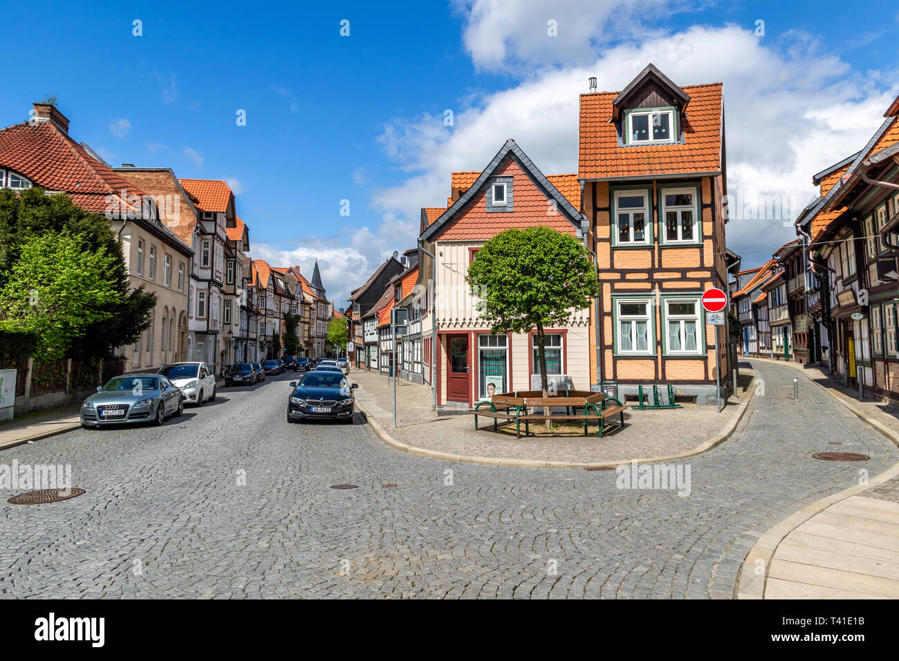 WERNIGRODE, GERMANY - APR 26, 2018: Historic timber framed houses in the centre of Wernigerode town in Saxony-Anhalt, Germany Stock Photo
