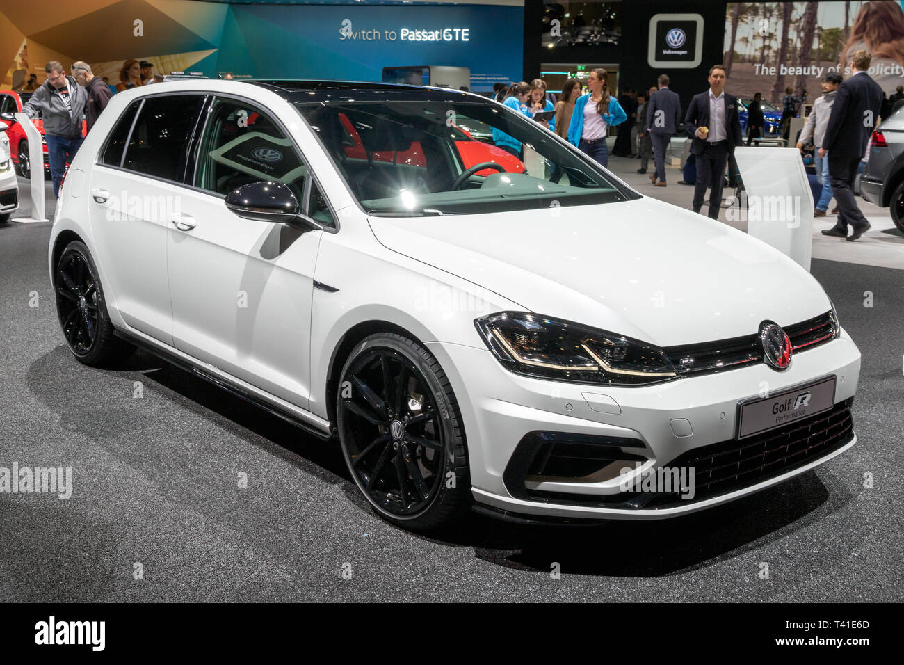 GENEVA, SWITZERLAND - MARCH 5, 2019: Volkswagen Golf R performance car  showcased at the 89th Geneva International Motor Show Stock Photo - Alamy