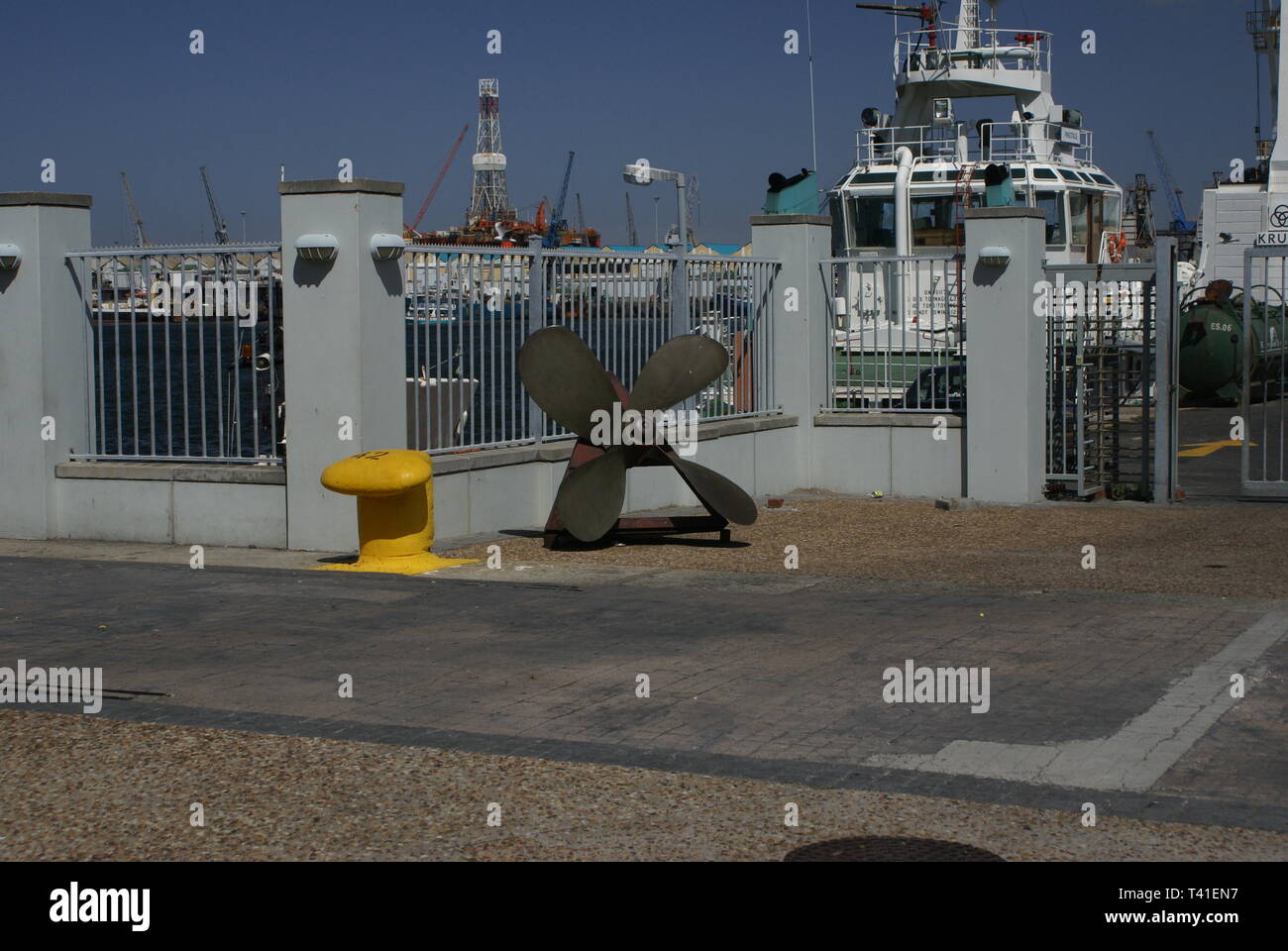 The art object is the propeller on the waterfront Victoria Basin. Cape Town. SA. Stock Photo