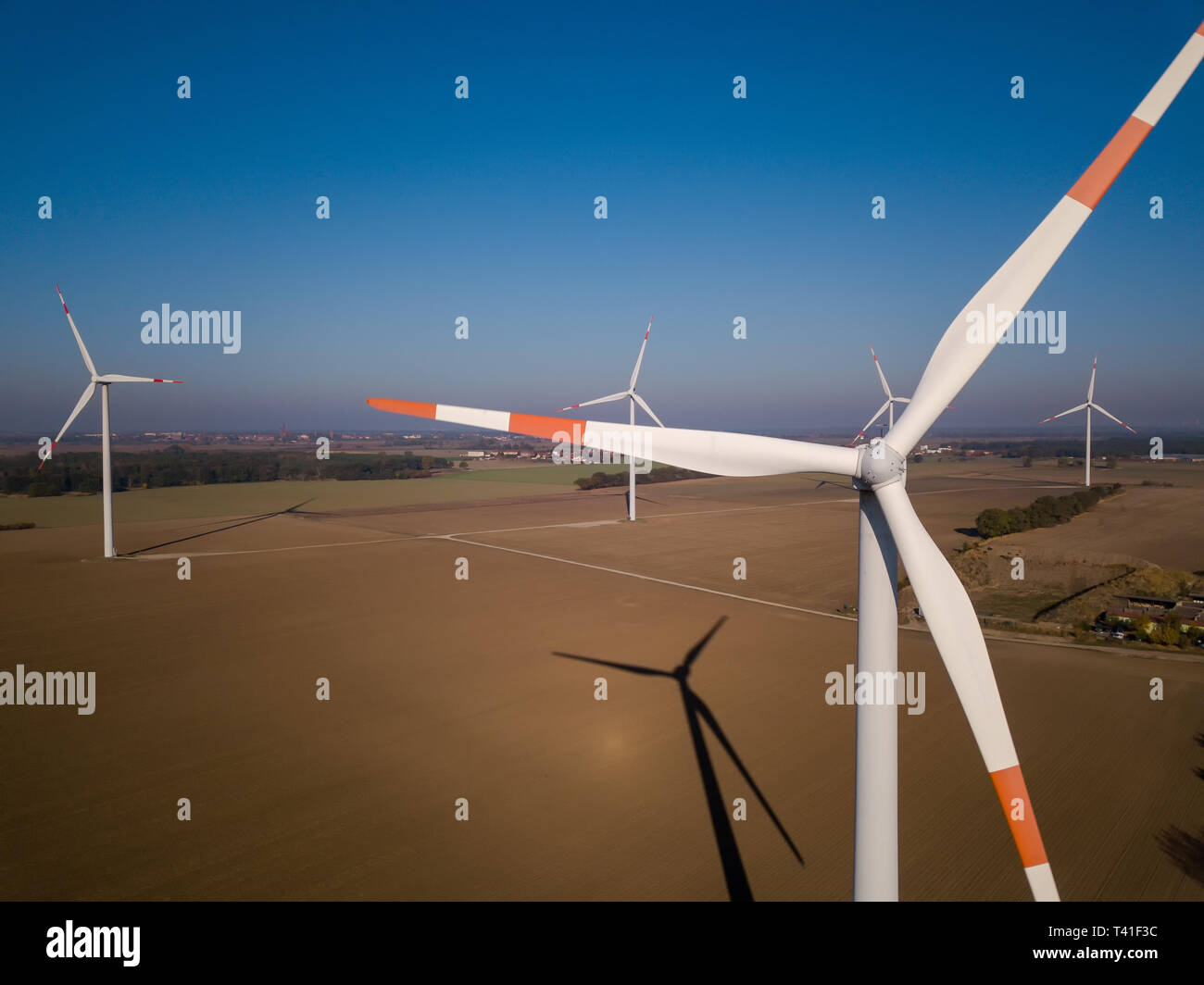 Aerial view of a rural landscape with some wind turbines Stock Photo ...