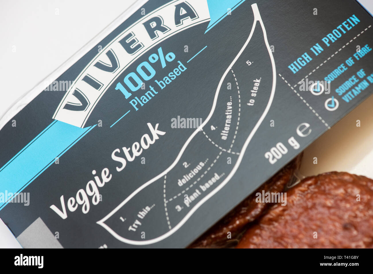 Vivera veggie steak packet with vegan plant based label. UK Stock Photo