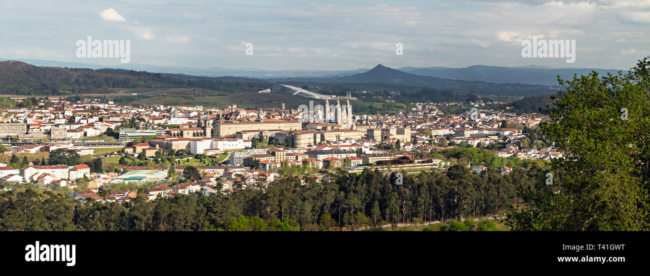 Santiago de Compostela wide panorama in High resolution. Way of St. James. Pilgrimage. UNESCO World Heritage Site Stock Photo