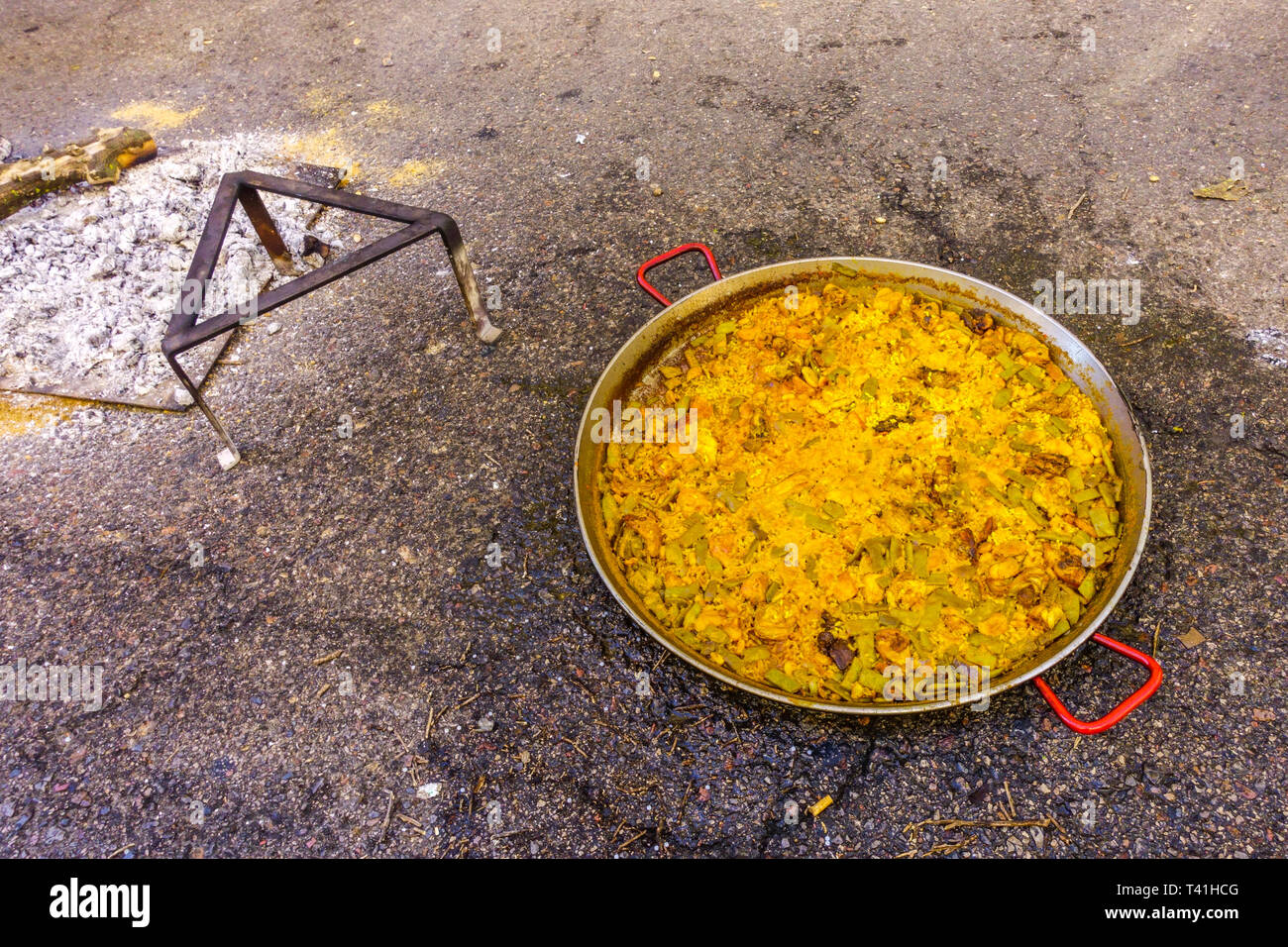 Paella cooking on the street, Valencia Spain Stock Photo