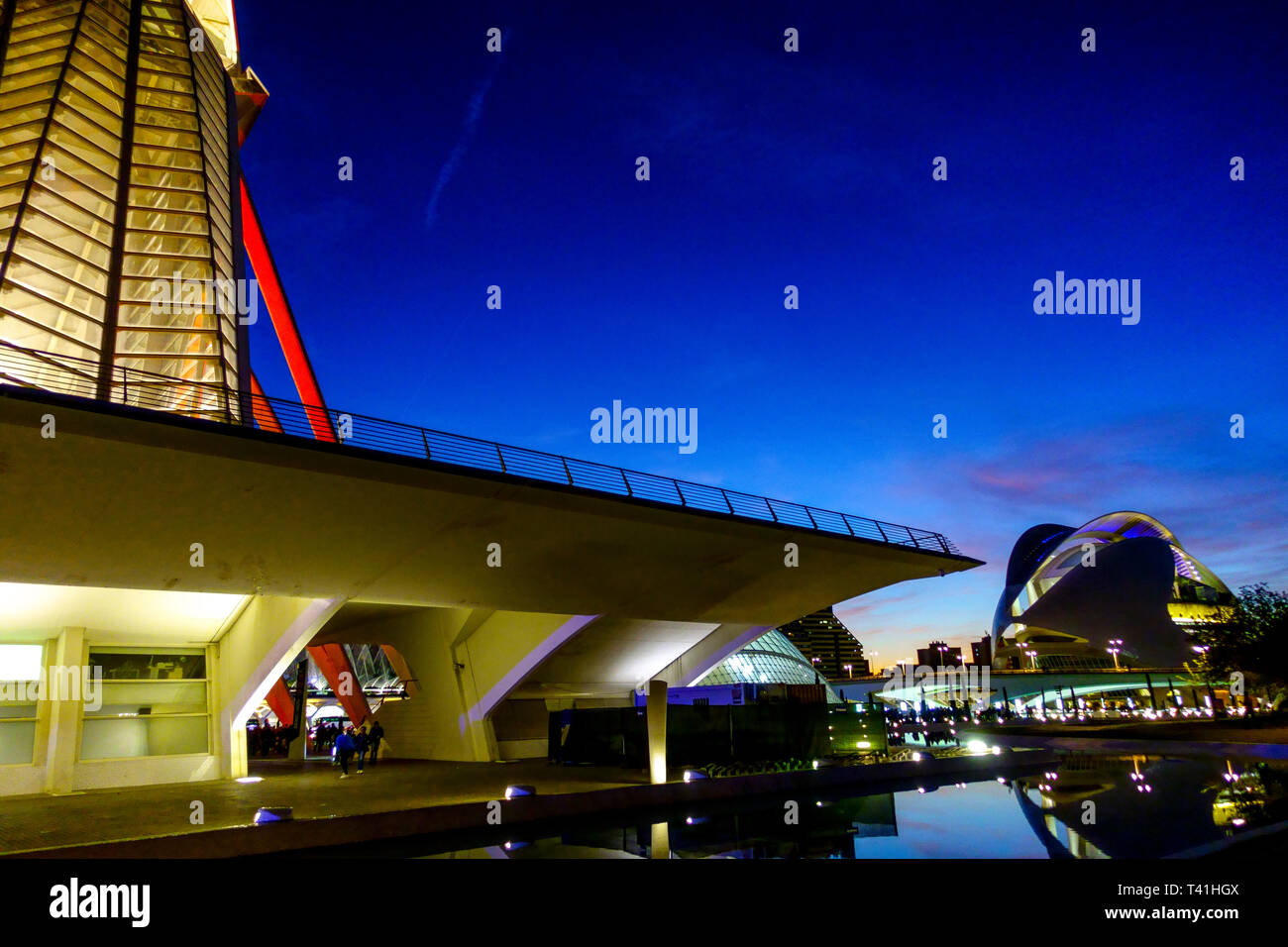 Valencia City Spain view of Museum Science Valencia City of Science night Valencia Spain Architecture Modern design Contemporary buildings in the dusk Stock Photo