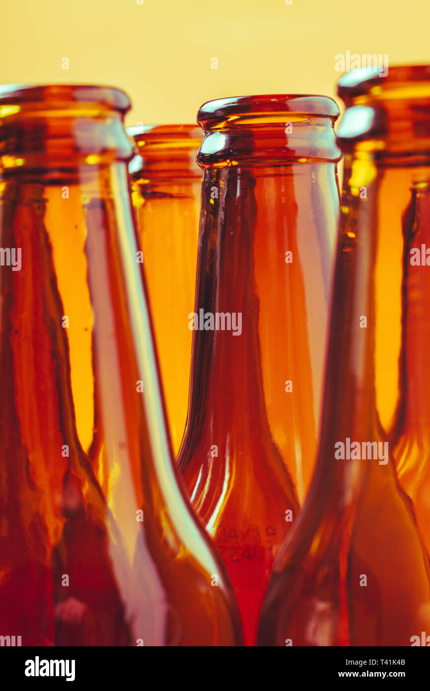 session of empty and brown glass bottles for advertising photographs Stock Photo