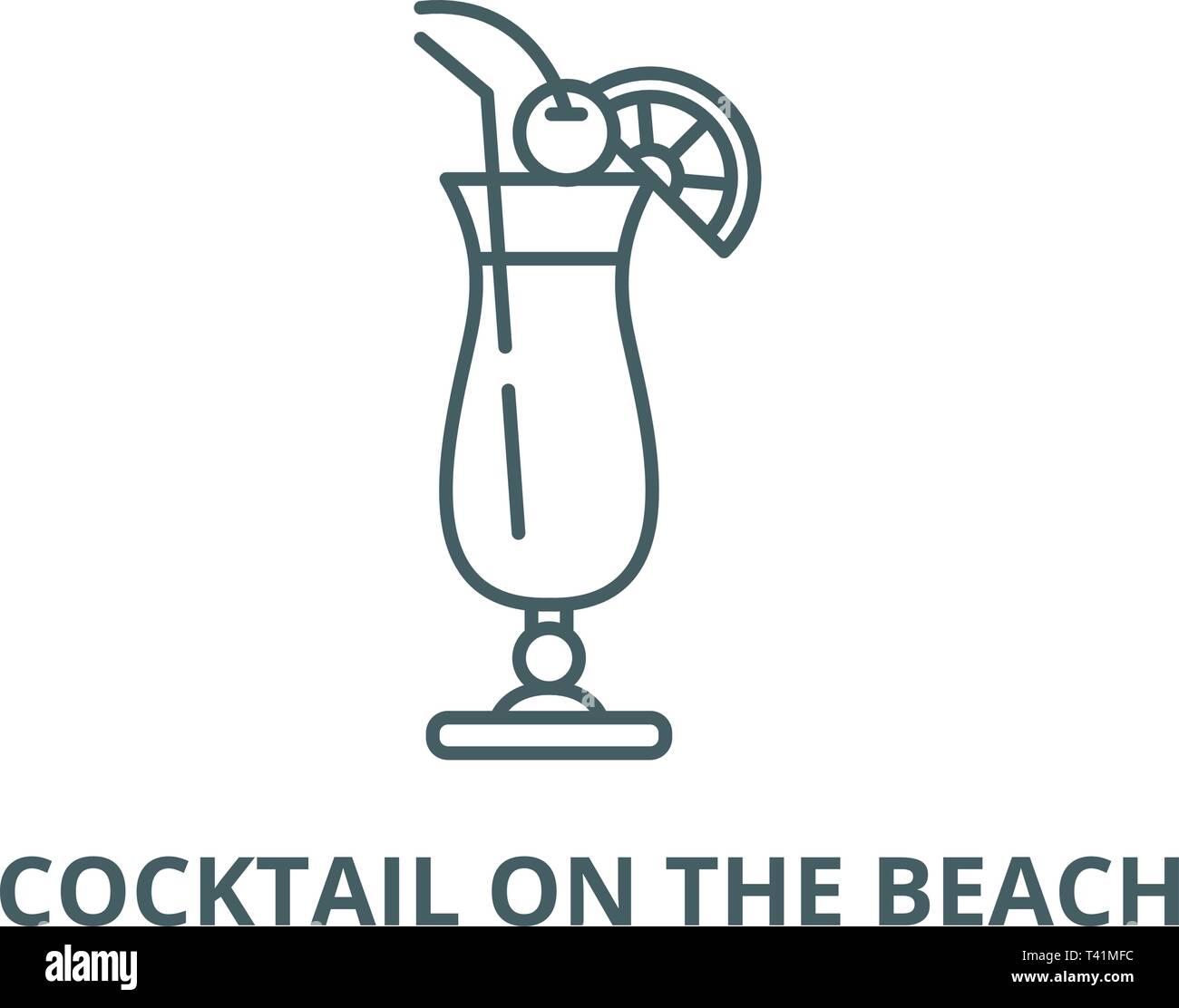 Cocktail on the beach line icon, vector. Cocktail on the beach outline sign, concept symbol, flat illustration Stock Vector