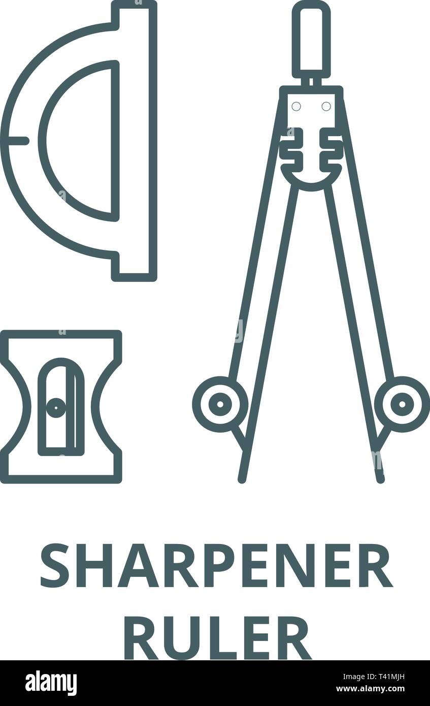 Compass, sharpener, ruler line icon, vector. Compass, sharpener, ruler ...