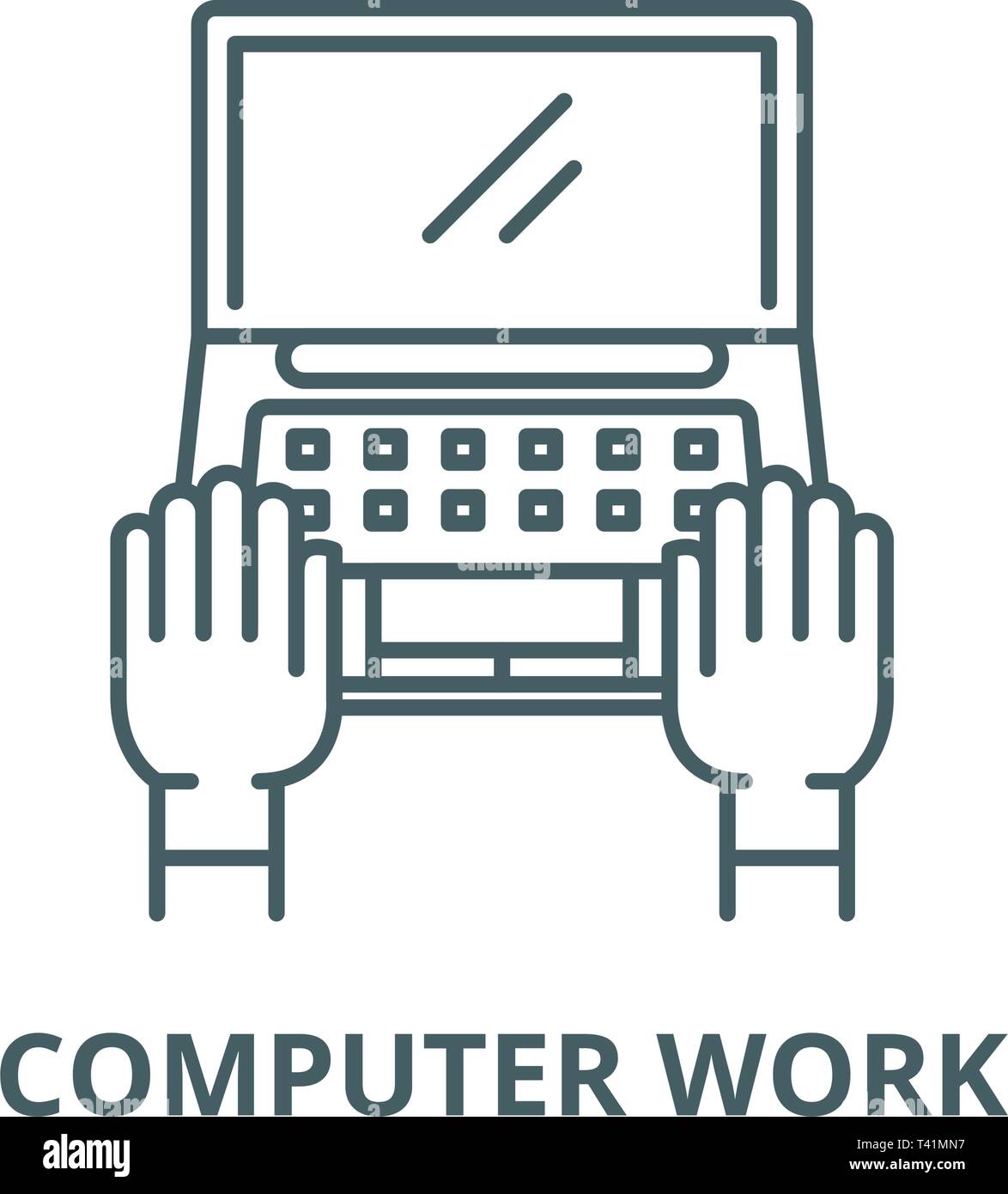 Computer work line icon, vector. Computer work outline sign, concept ...