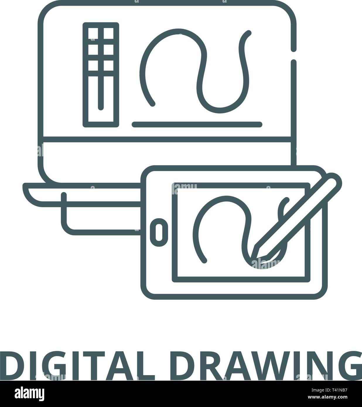 Digital drawing line icon, vector. Digital drawing outline sign
