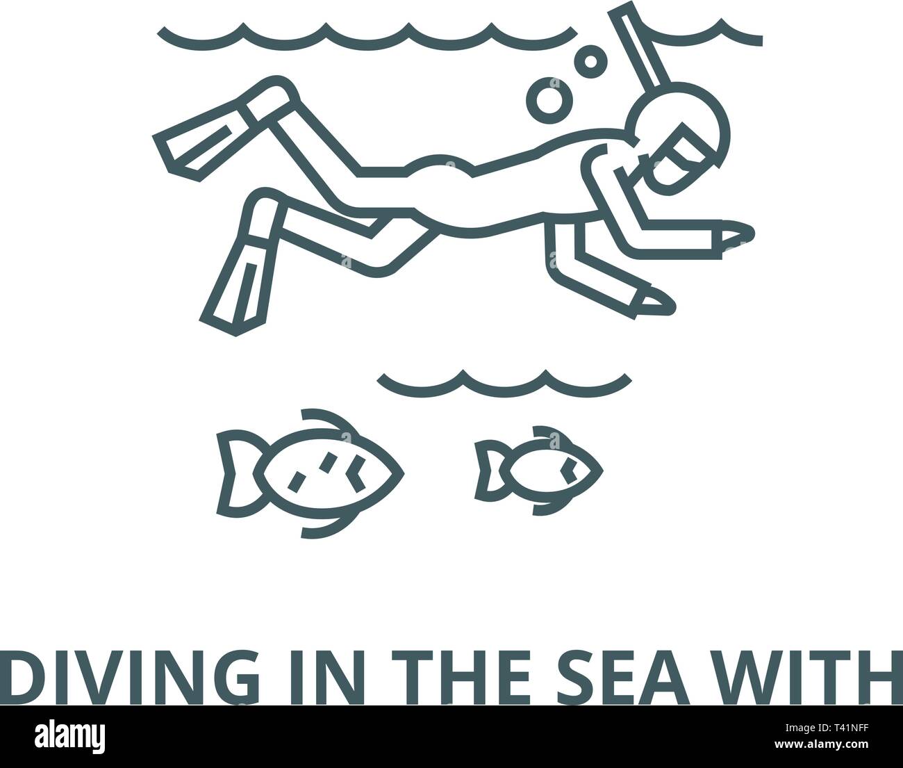 Diving in the sea with line icon, vector. Diving in the sea with ...