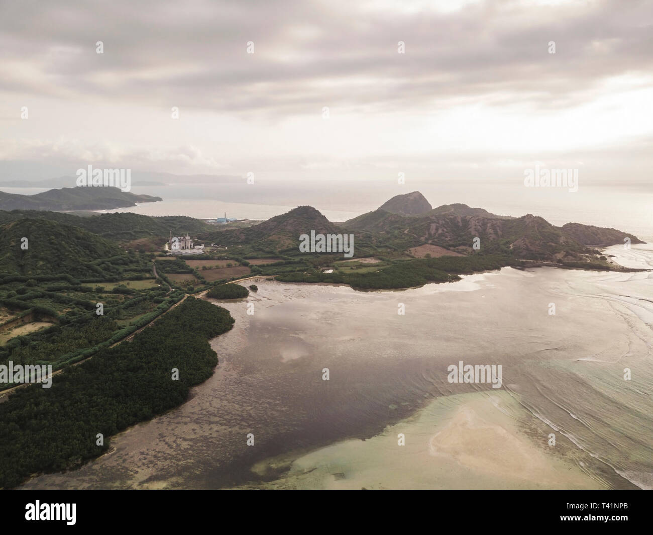 Aerial view of island coastline Stock Photo