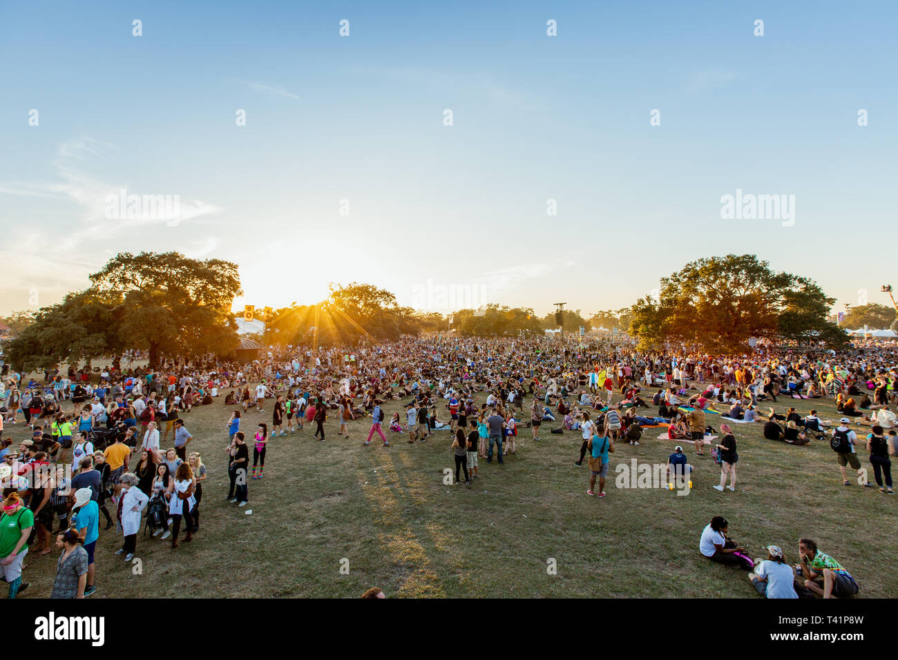 Sunset and Crowd at The Voodoo Music and Arts Experience Stock Photo