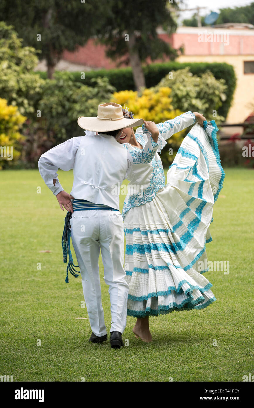 baile de marinera, typical Peruvian dance, elegant Stock Photo
